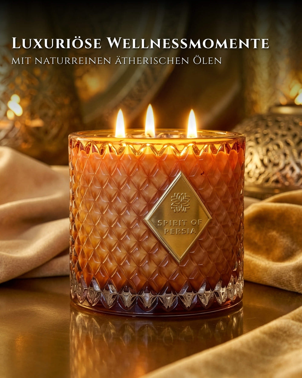 Orientalische Duftkerze Yazd, 500 ml aus Sojawachs – Orange, Honig & Vanille, Spirit of Persia