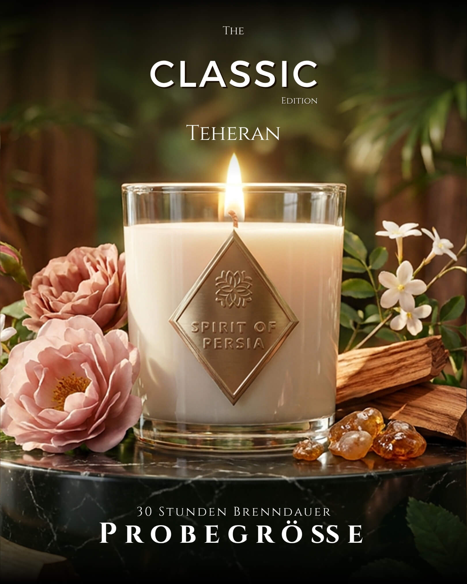 Orientalische Duftkerze Teheran Probegröße, 180 ml aus Sojawachs – Jasmin & Weihrauch, Spirit of Persia