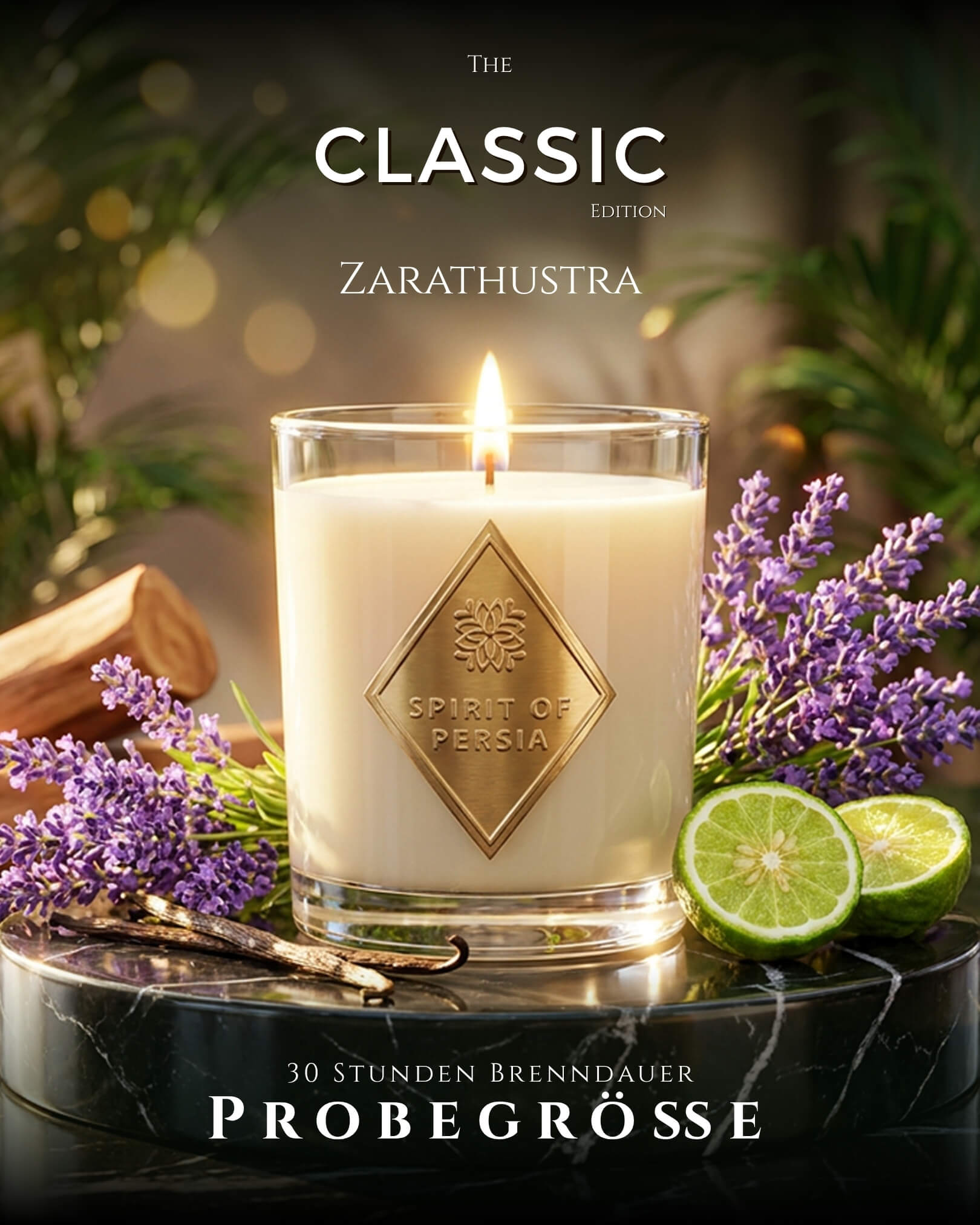 Duftkerze Zarathustra Probegröße, 180 ml aus Sojawachs – Lavendel & Sandelholz, Spirit of Persia