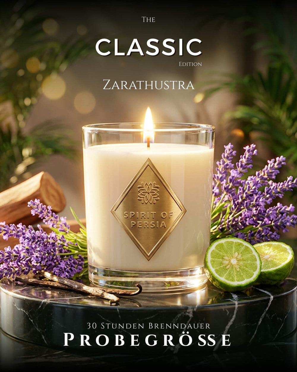 Duftkerze Zarathustra Probegröße, 180 ml aus Sojawachs – Lavendel & Sandelholz, Spirit of Persia