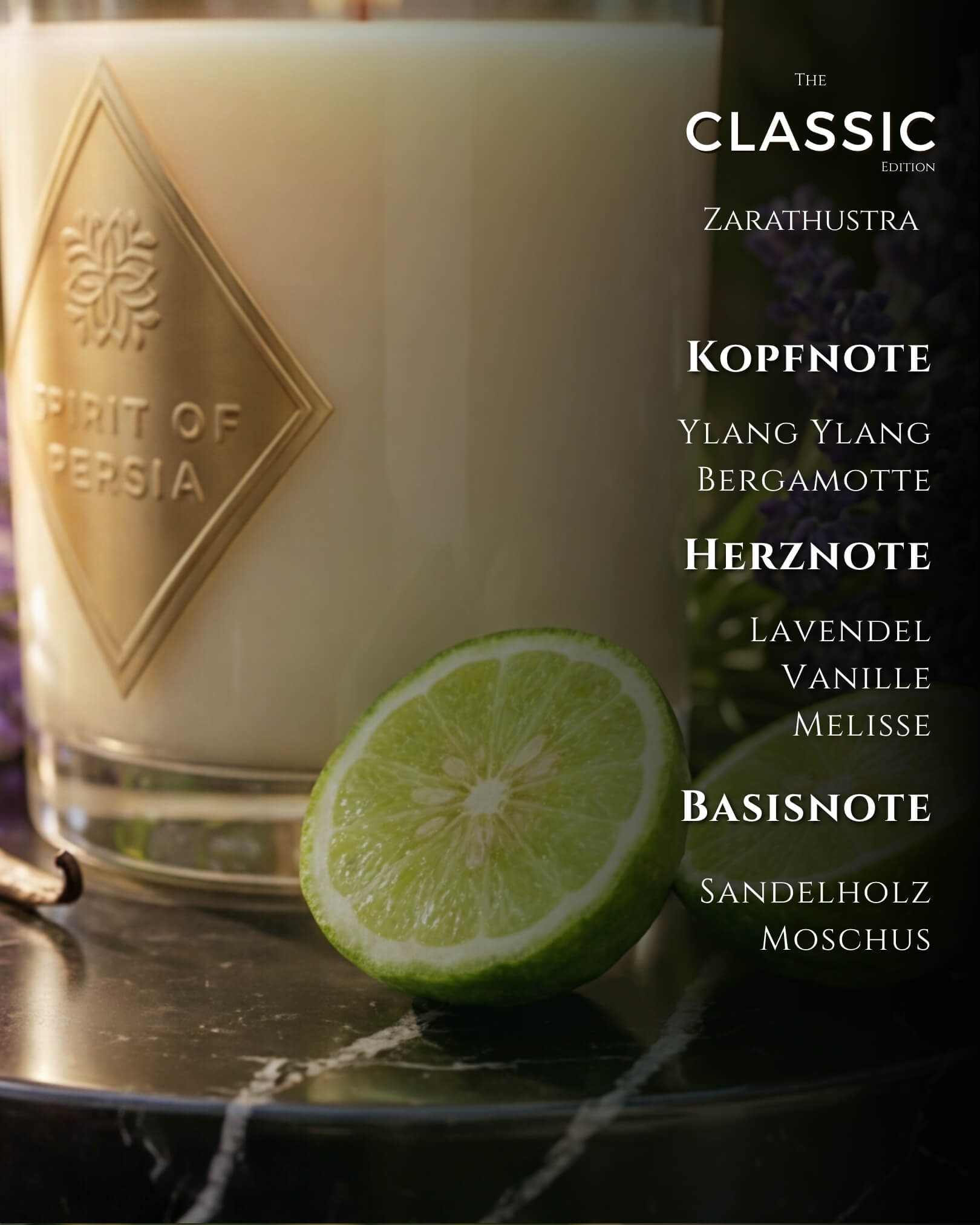 Duftkerze Zarathustra Probegröße 180 ml aus Sojawachs – Lavendel, Vanille & Sandelholz – Spirit of Persia