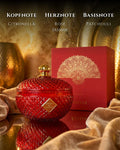 Duftkerze Atussa aus Sojawachs neben edler Geschenkbox mit Duftnoten Citronella, Rose & Jasmin – Spirit of Persia