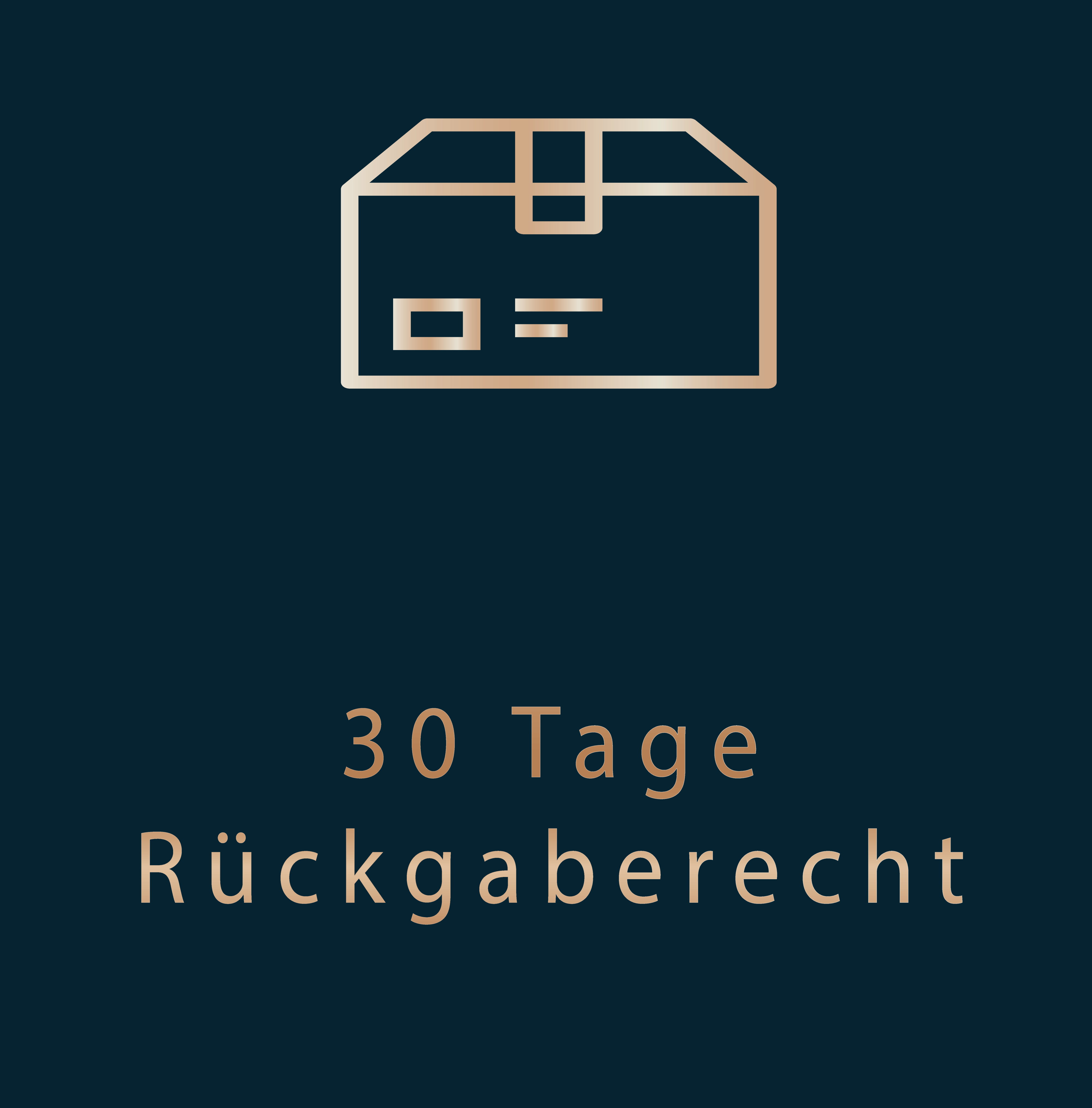 Goldene Schrift: „30 Tage Rückgaberecht" auf dunkelblauen Hintergrund