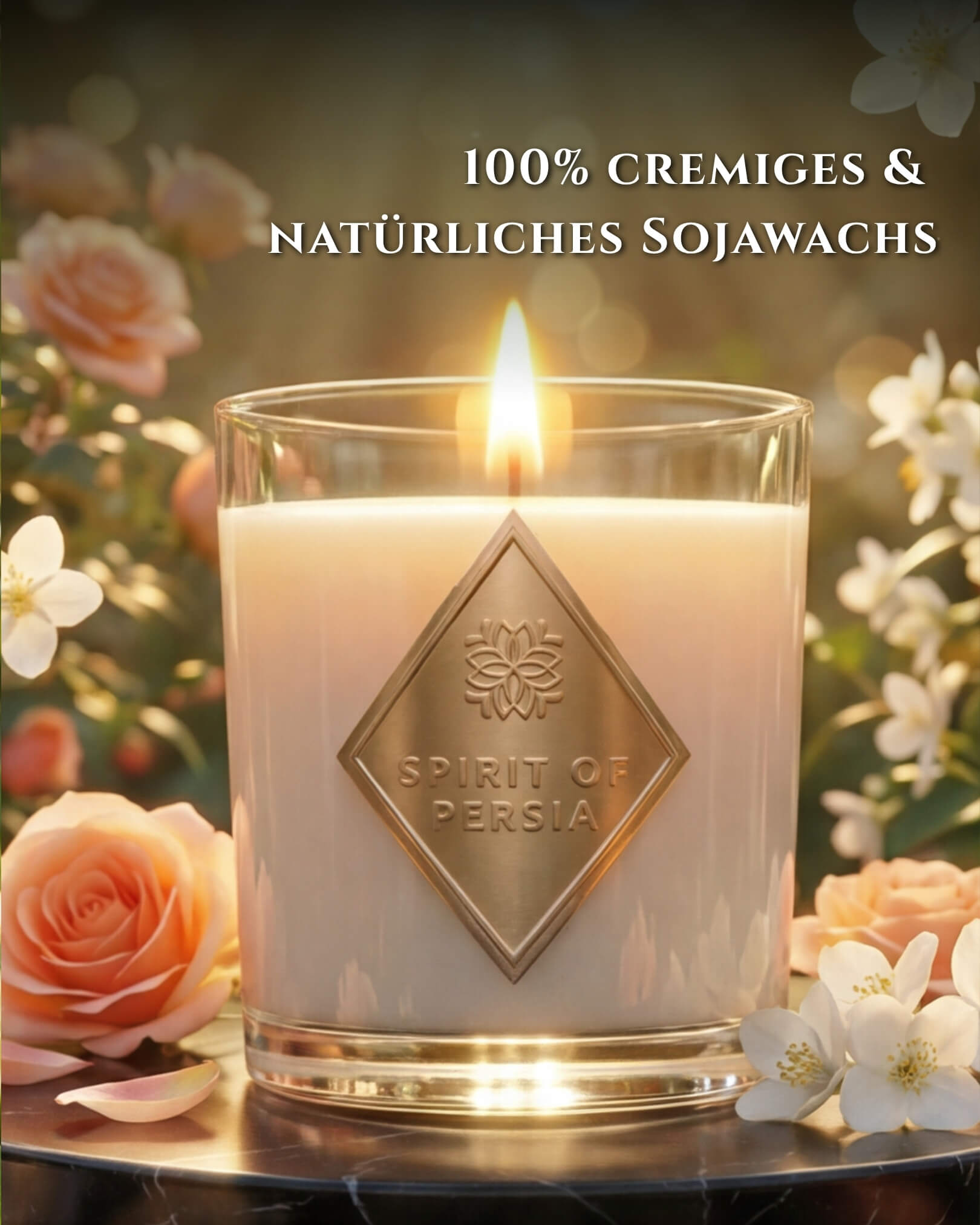 Citronella-Duftkerze Atussa Probegröße 180 ml aus Sojawachs – Rose & Jasmin – Spirit of Persia