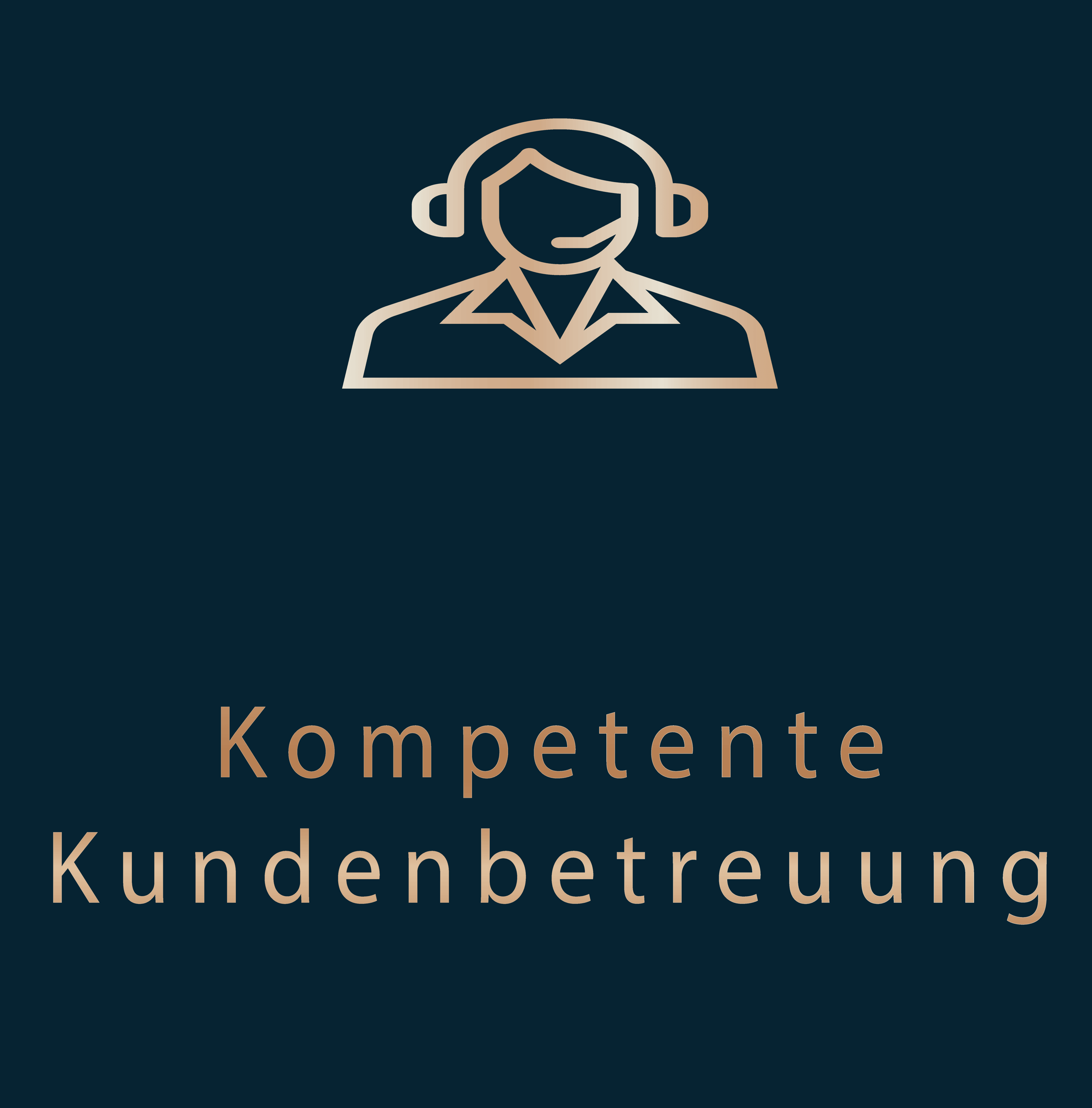 Goldene Schrift: „Kompetente Kundenberatung" auf dunkelblauen Hintergrund