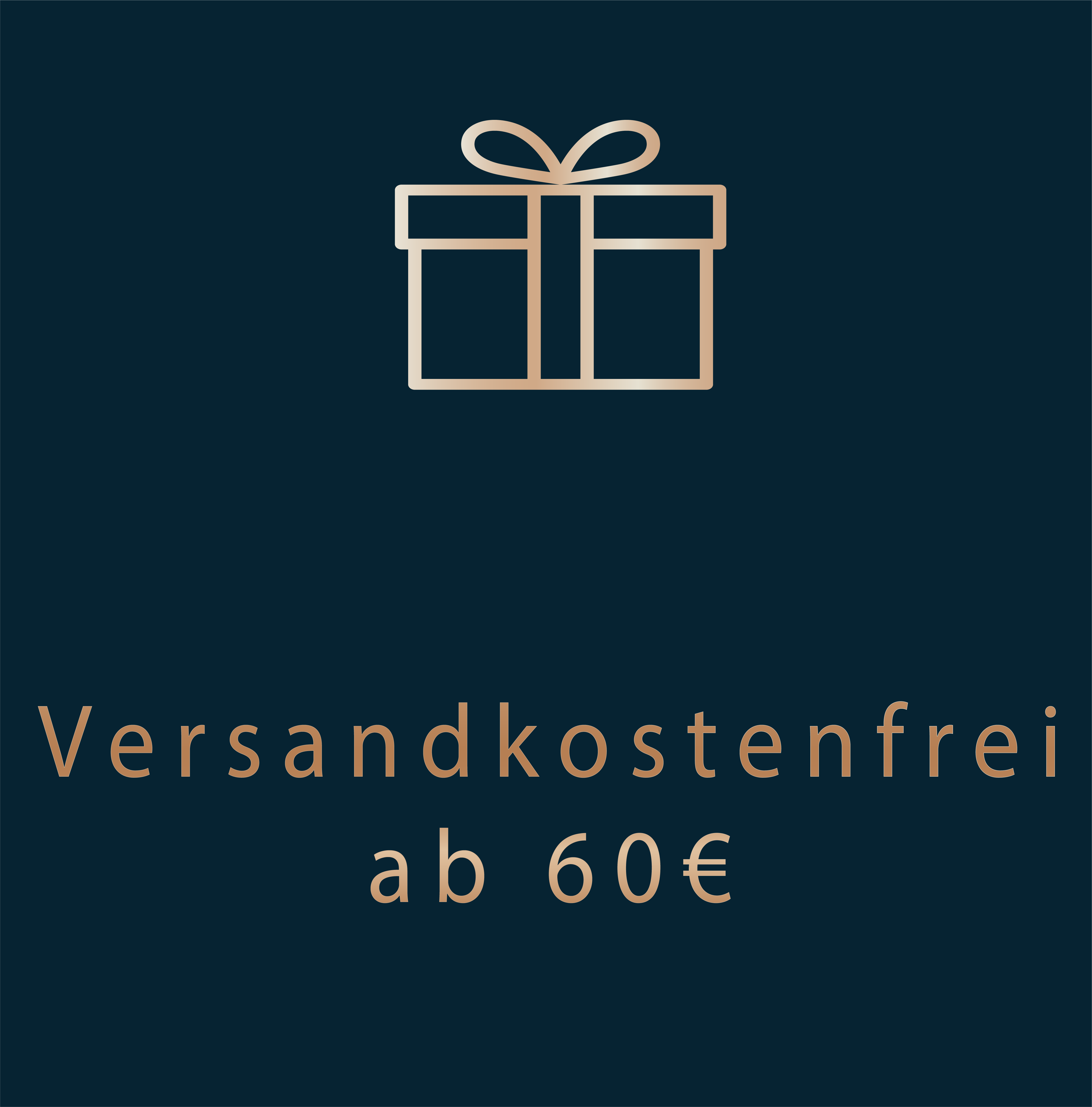 Goldene Schrift: „Versandkostenfrei ab 60€" auf dunkelblauen Hintergrund